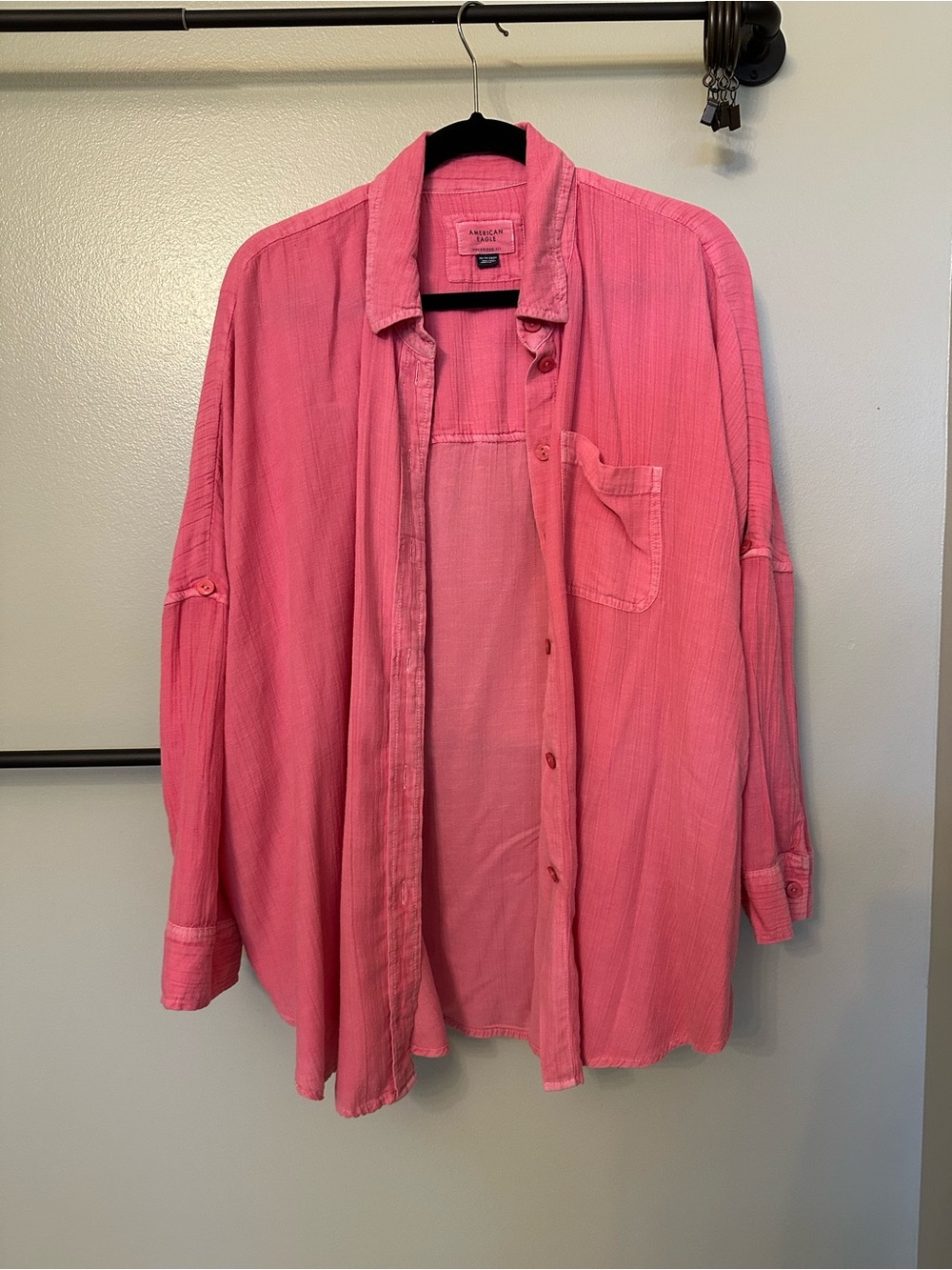 American Eagle Outfitters Oversized Pink Button-Down Shirt